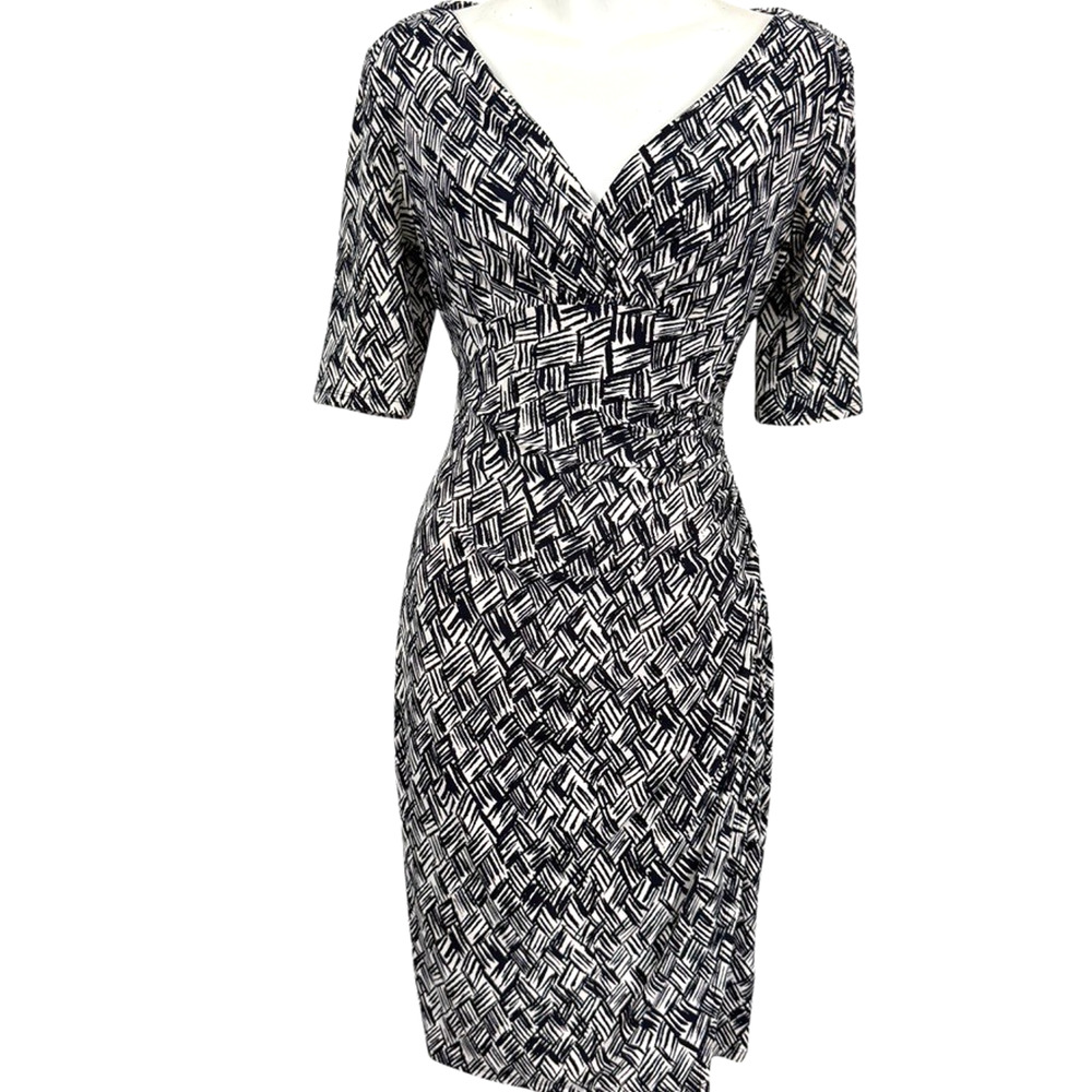 Lauren Ralph Lauren Womens Navy V-Neck Ruched Jersey Knit Short Sleeve Dress 4